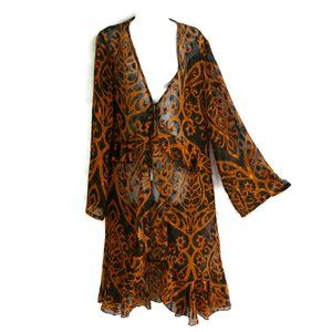Nasty Gal Collection Duster Kimono Dress Filigree Sheer Whimsygoth Ruffle L